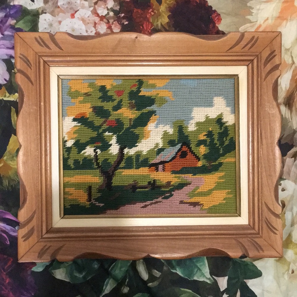 Handmade Needle point Farm house